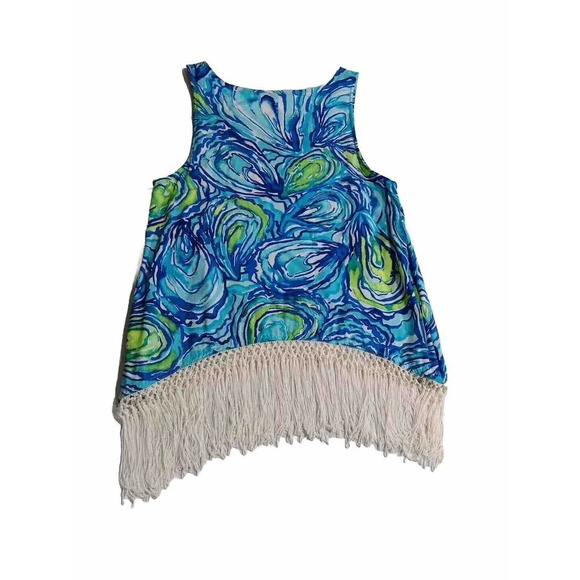 Lilly Pulitzer Blue Floral Water Fringe Printed Top Size 2 - Picture 1 of 7